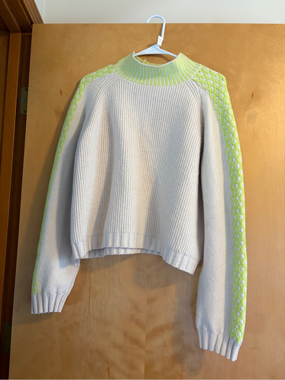 Target Cream Sweater with Neon Green Trim